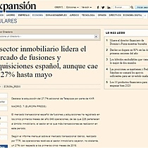 El sector inmobiliario lidera el mercado de fusiones y adquisiciones espaol, aunque cae un 27% hasta mayo